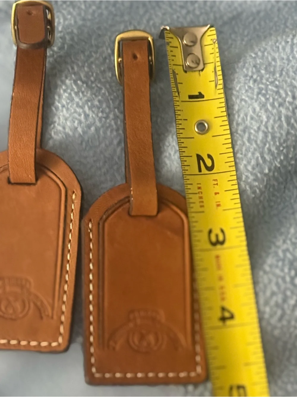 Vintage Ghurka Original Collection Leather Luggage Bag Tags Pair Saddle Tan Set